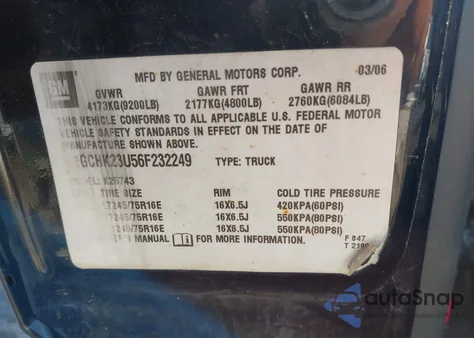 2006 Chevrolet Silverado 2500Hd Lt1 from USA, damaged, VIN 1GCHK23U56F232249